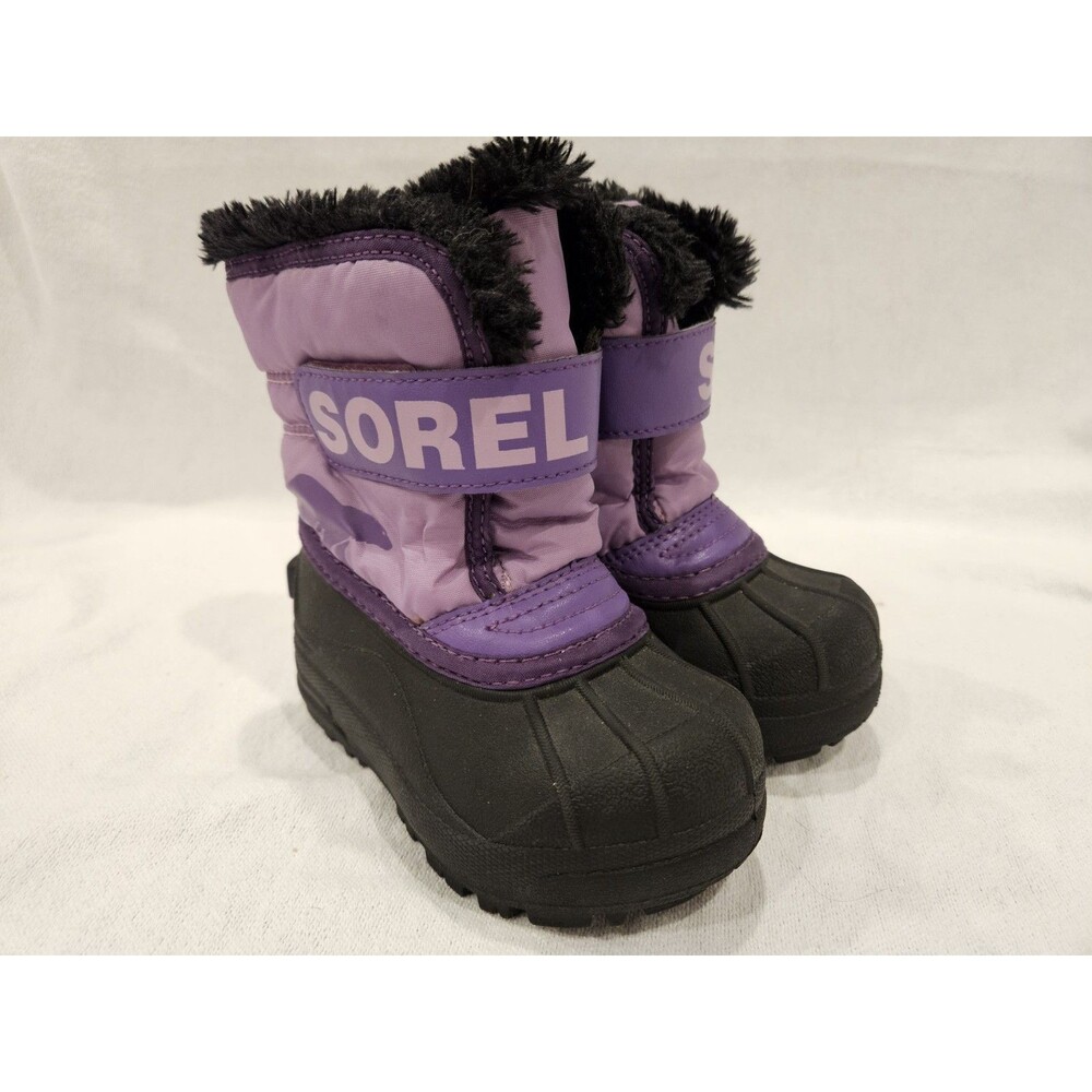 Sorel Waterproof Insulated Faux Fur Lined Kids Snow Boots Purple Black Size 7